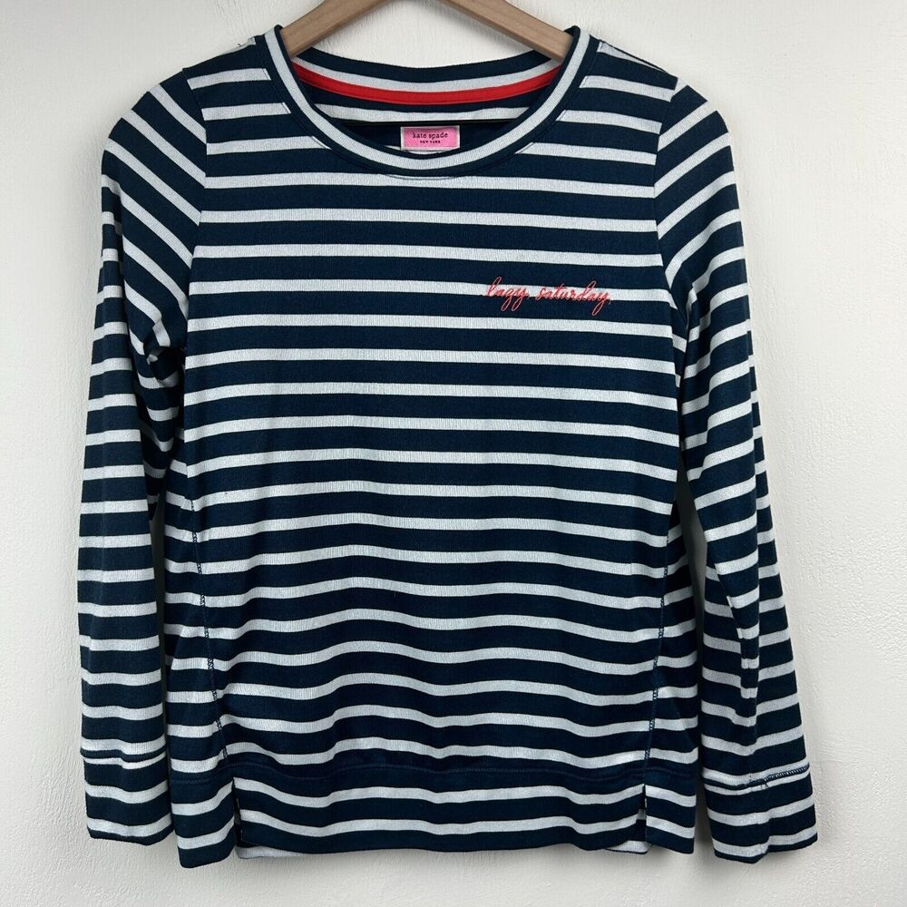 Kate Spade New York Sweater Womens XS White Navy Stripe Lazy Saturday Ladies